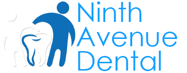 The image features a logo with text that reads Ninth Avenue Dental alongside an illustration of a person holding a child s hand, suggesting a family-friendly dental practice.